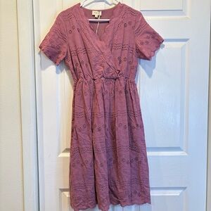 NWT Orange Creek Purple Eyelet Midi Dress - Size Small